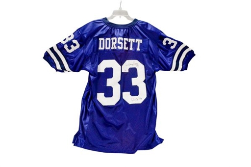 Tony Dorsett Signed and Inscribed Hall of Fame Blue Jersey